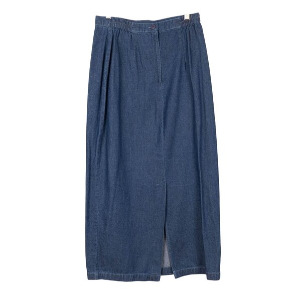 River Ridge VTG Denim Maxi Skirt 10 Womens Western Silver Button Elastic Waist - Picture 5 of 6